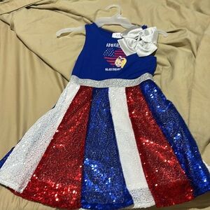 Nickelodeon 6/6xred white blue JoJo Siwa dress sequined bow detail worn once euc
